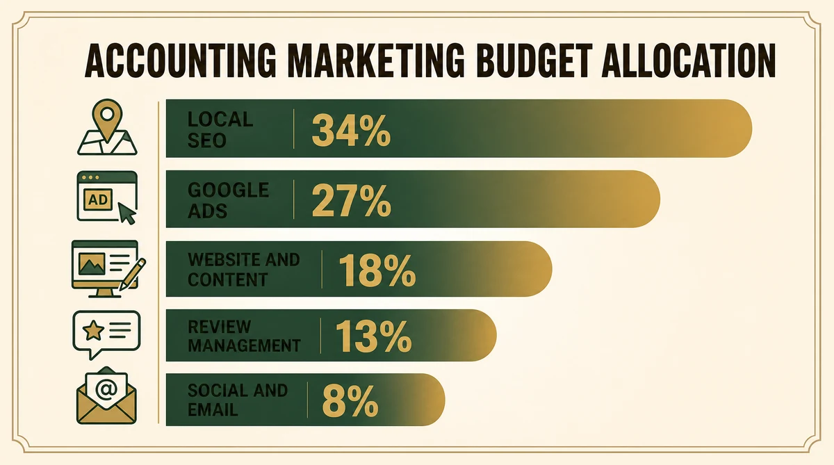 Accounting firm Google Ads budget allocation breakdown by campaign type