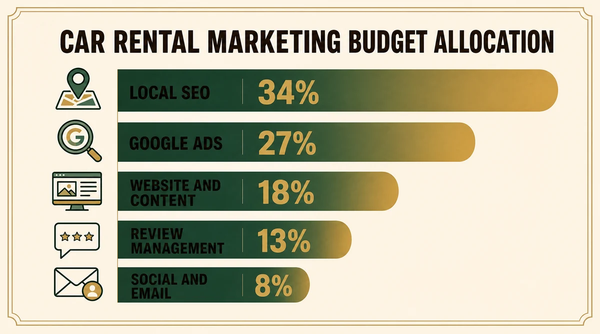Car Rental Google Ads budget allocation breakdown by campaign type