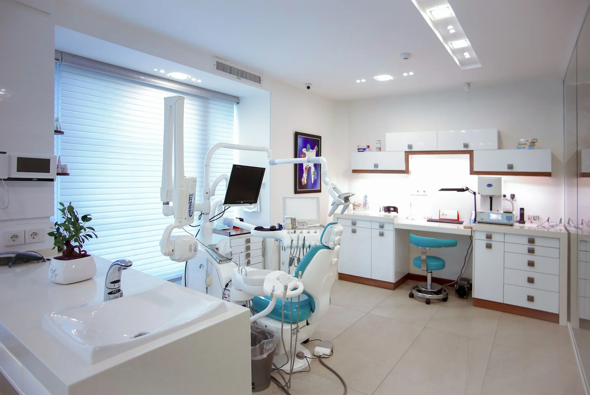 Modern dental practice with professional equipment and warm lighting