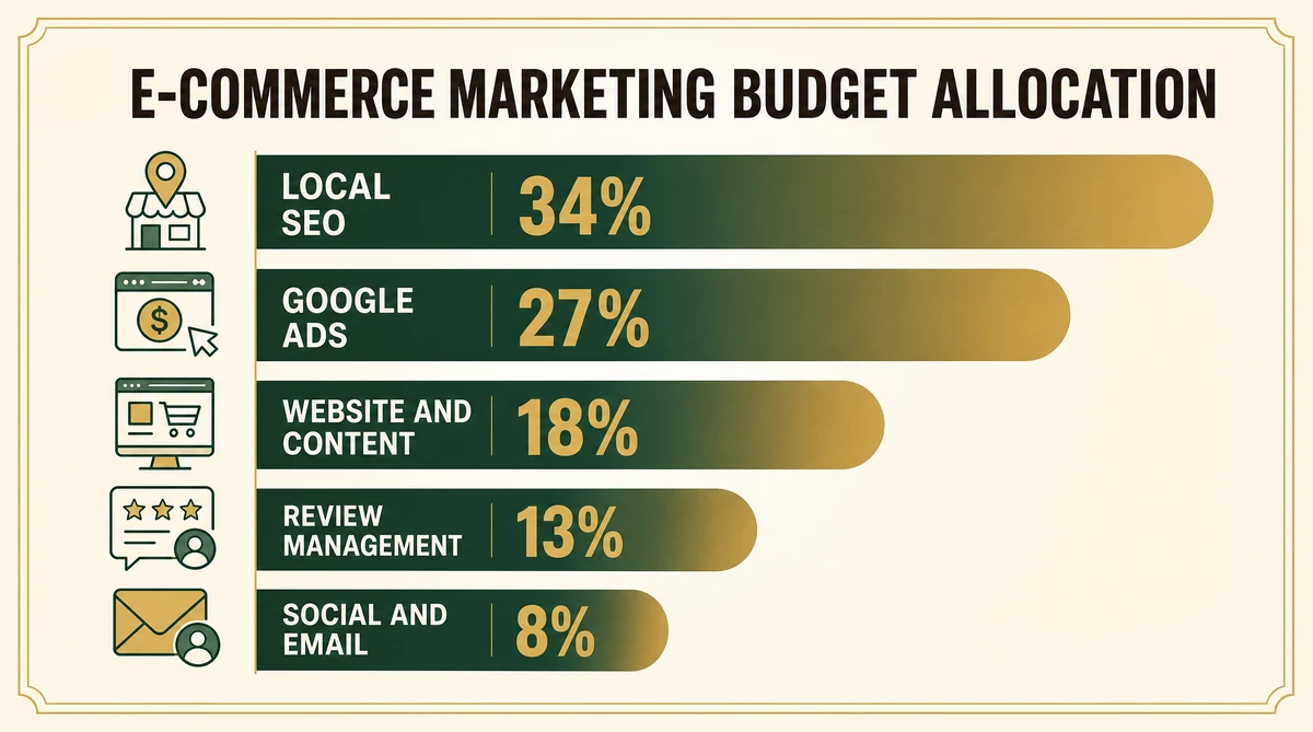 E-Commerce Google Ads budget allocation breakdown by campaign type