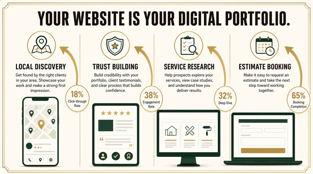 General contractor website conversion path from portfolio landing to estimate request