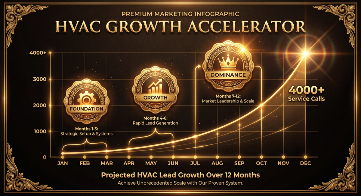 HVAC lead growth chart showing monthly leads increasing over 12 months