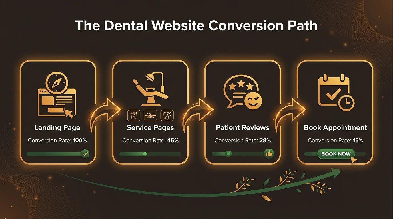 The dental website conversion path from landing page to booked appointment