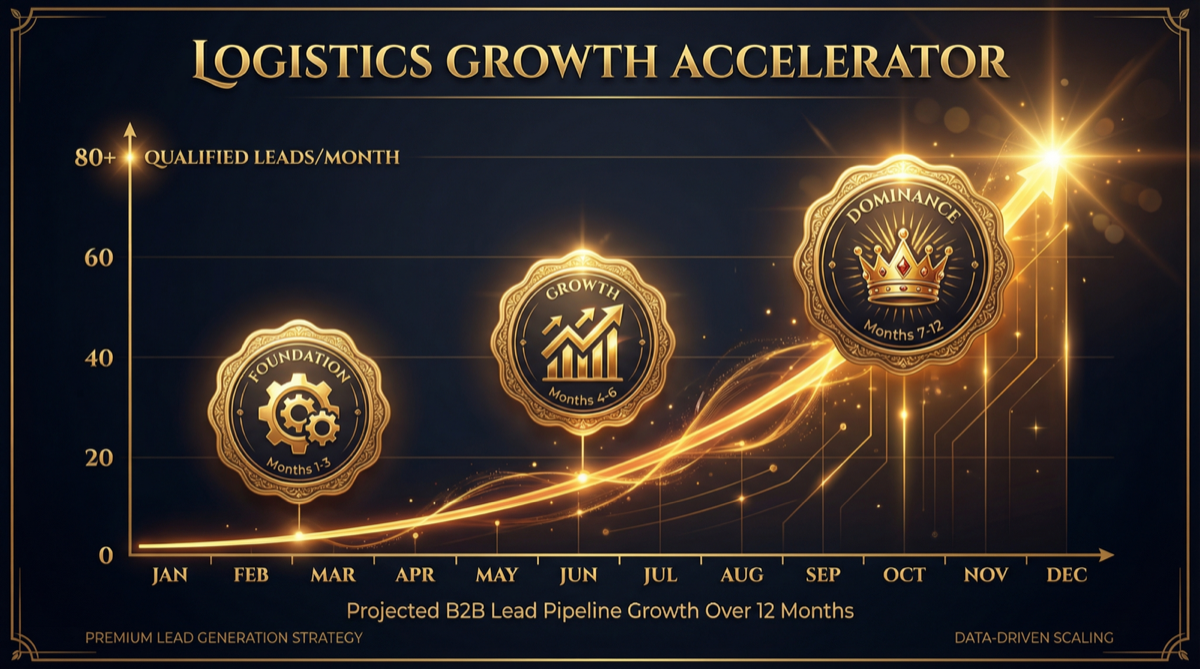 Logistics B2B lead pipeline growth chart over 12 months