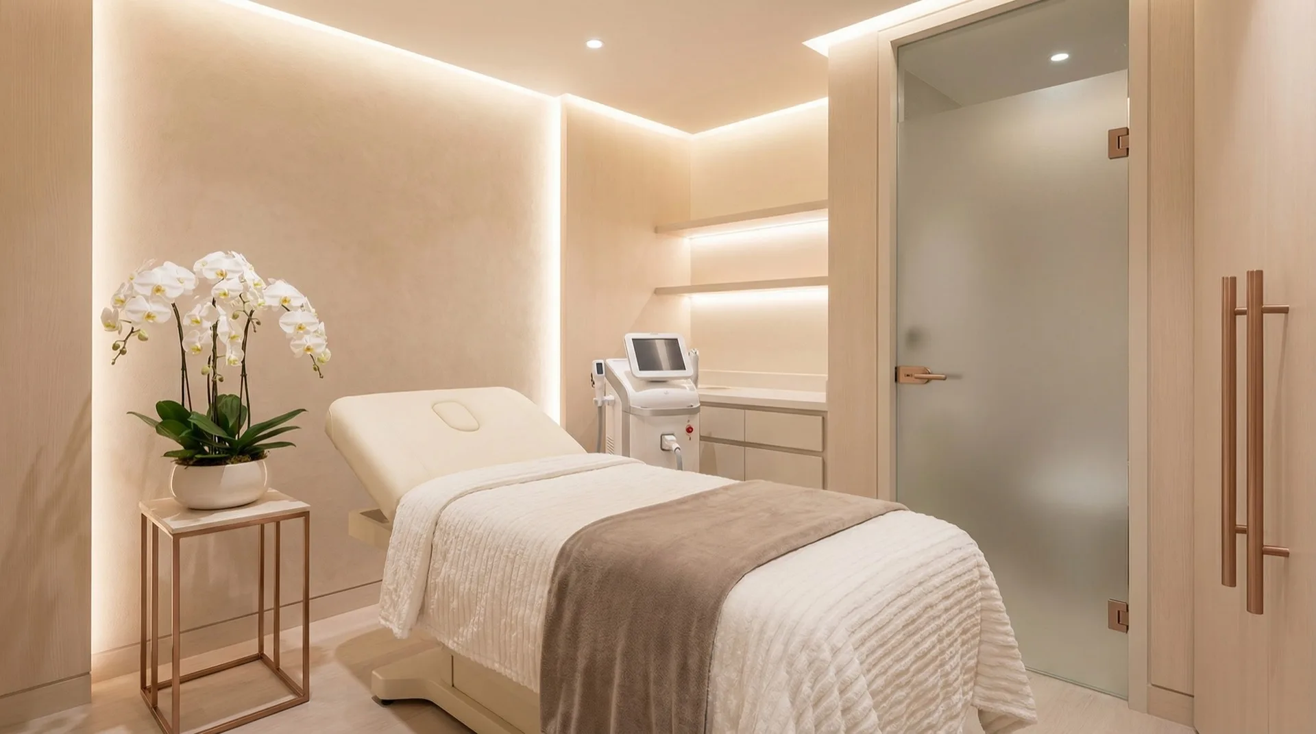 Luxury med spa treatment room with clean aesthetic