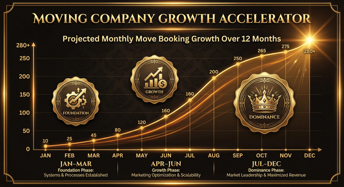 Moving company booking growth chart over 12 months