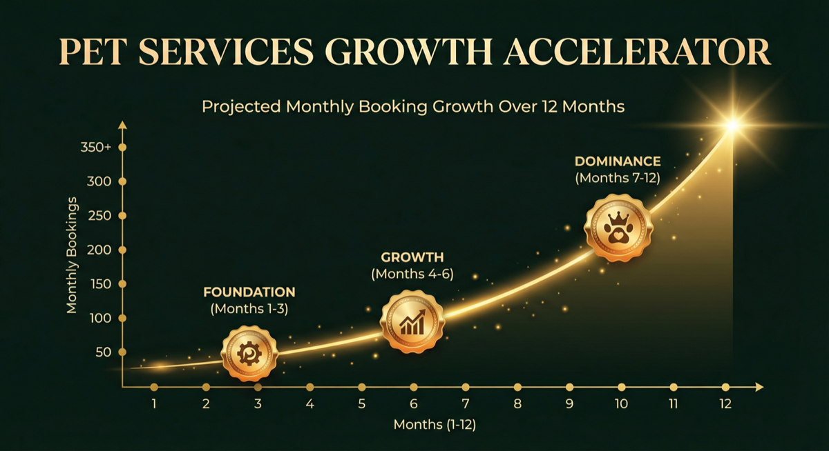 Pet services booking growth chart over 12 months