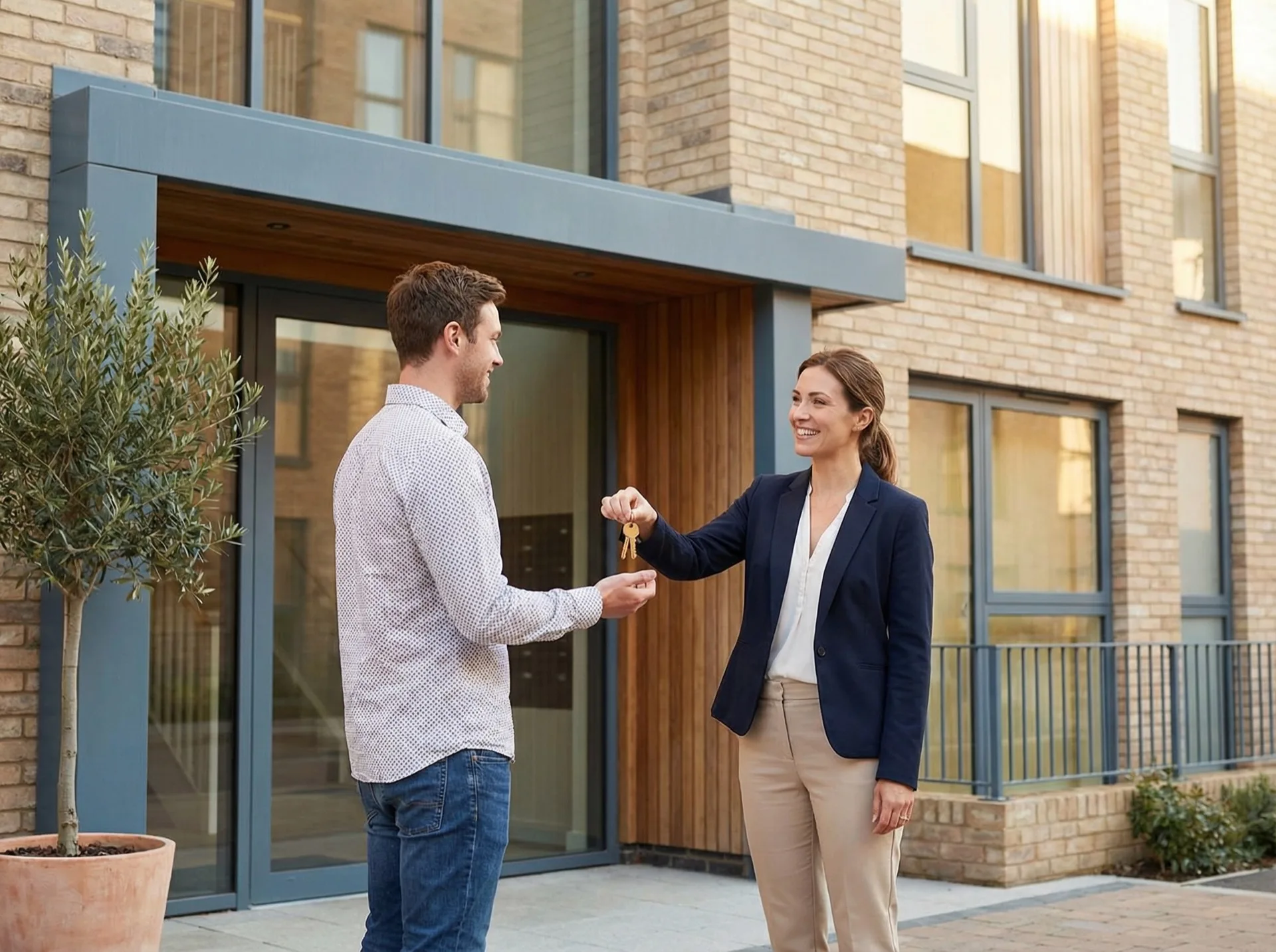 Property manager handing keys to a new tenant