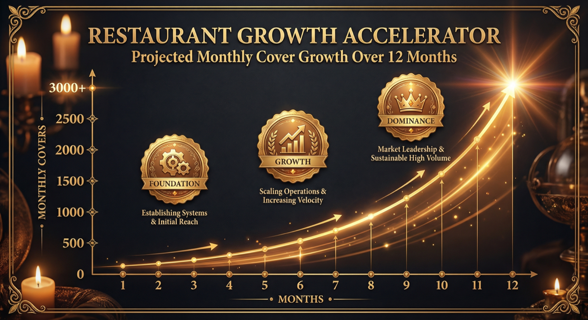 Restaurant cover growth chart over 12 months