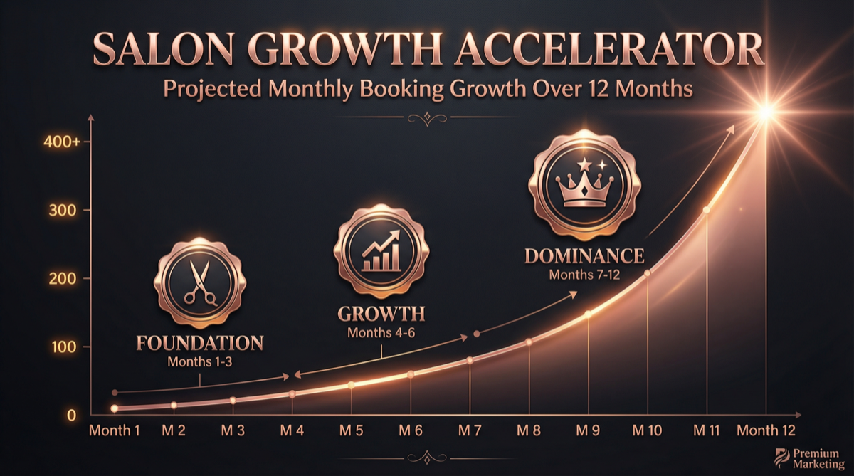 Salon booking growth chart over 12 months